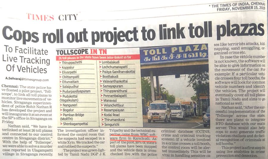Tamil Nadu cops roll out project to link toll plazas